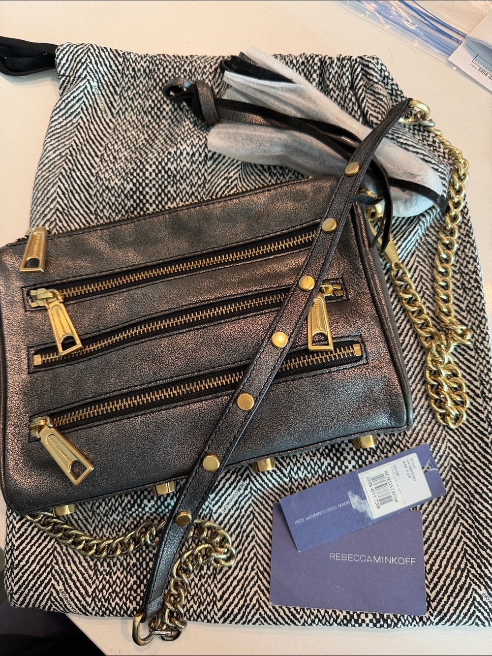 Rebecca Minkoff Metallic Leather Crossbody with Gold Hardware and Studded Strap